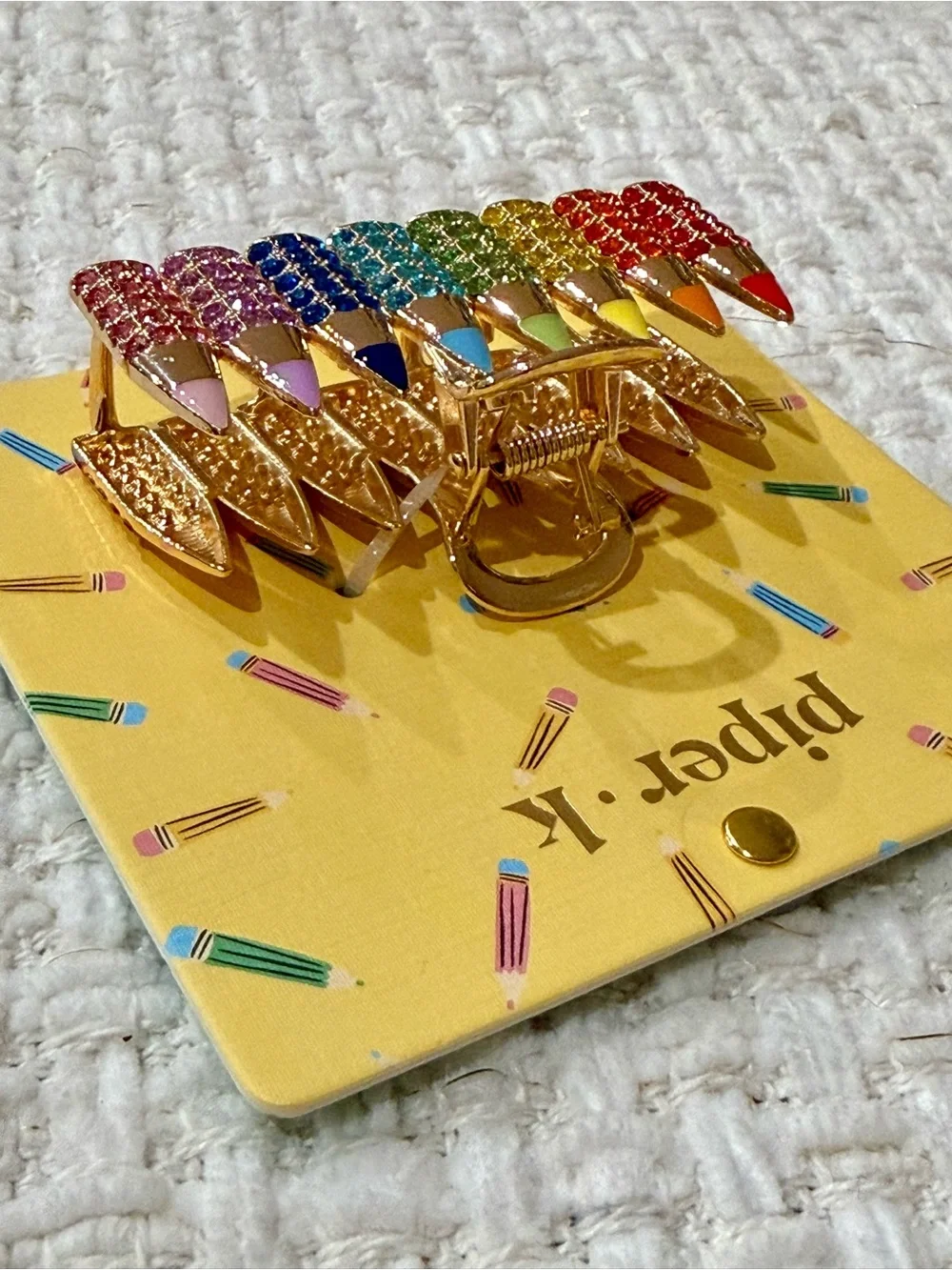 piper•k 🌈🚌Teacher/Kids Rainbow Pencil Crystals Hair Clip $18. NWT